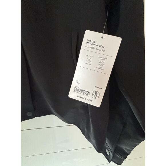 Athleta Endless Bomber Jacket Black Sz.Large NWT $139 Sustainable Fabric Stretch - Picture 4 of 8